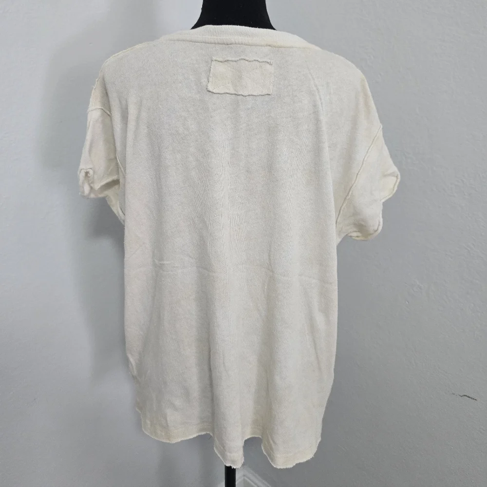 Free People Cream Floral Grid Tee